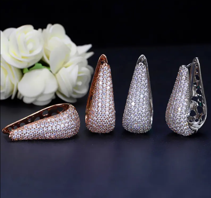 Luxury Brass Gold Plated Full Micro Paved Cubic Zircon Hoop Earrings for Women - CZ-Earring- ER - 11