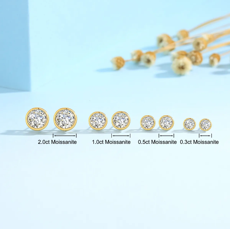Gold 18k Gold Au750 Gold 1CT D Color Vvs1 Moissanite Diamond Stud Earrings - B1-G-ER-01-AAA