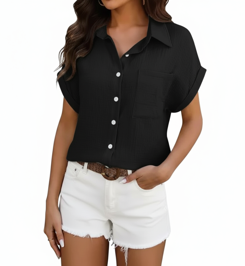 NO Ironing Wrinkled Fabric with Short Sleeve Collar – Shirt for Women – BL30