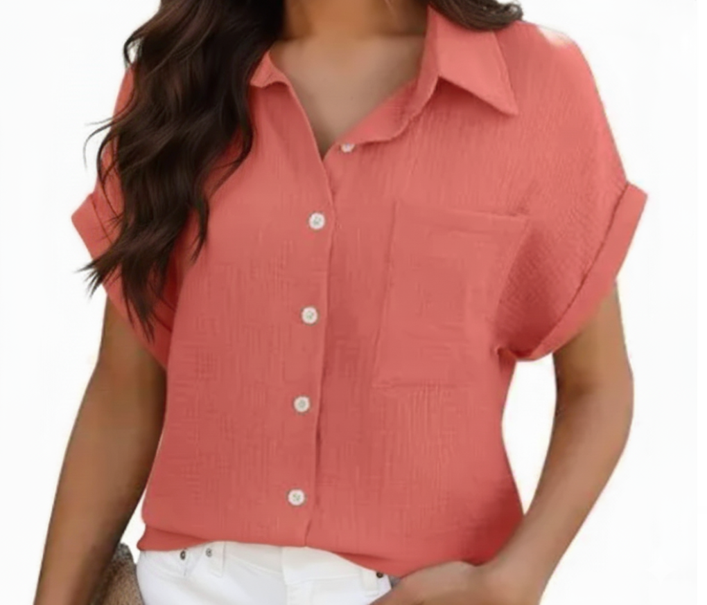 NO Ironing Wrinkled Fabric with Short Sleeve Collar – Shirt for Women – BL30