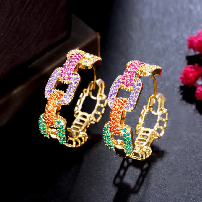 Micro Pave Cubic Zirconia Stones 18k Gold Plated Hoop Earring for Women - CZ-Earring- ER - 03