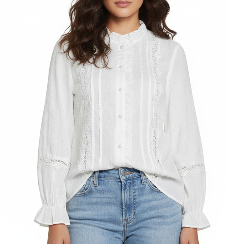 Timeless & Classy Ruffles Flare Front Long Sleeve Hollow Out Tops - SM8-TOP-62