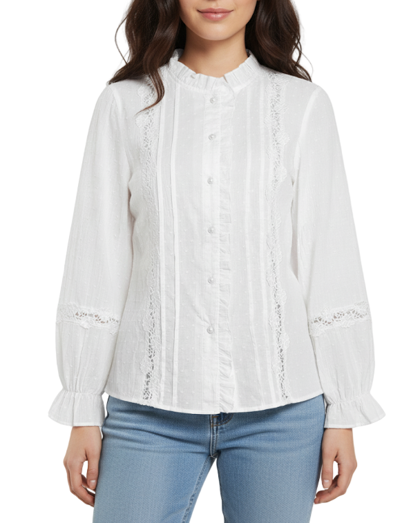 Timeless & Classy Ruffles Flare Front Long Sleeve Hollow Out Tops - SM8-TOP-62