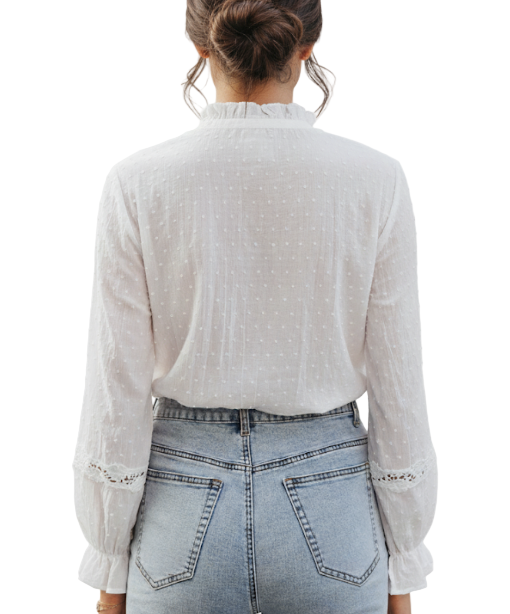 Timeless & Classy Ruffles Flare Front Long Sleeve Hollow Out Tops - SM8-TOP-62