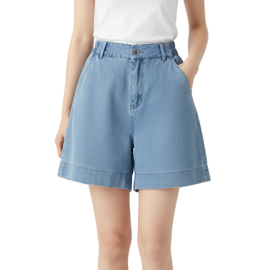 Trendy & Timeless Soft Denim Button Front Closure Back Elastic Waist Shorts for Women - B1-SH-11