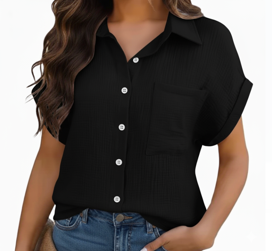 NO Ironing Wrinkled Fabric with Short Sleeve Collar – Shirt for Women – BL30