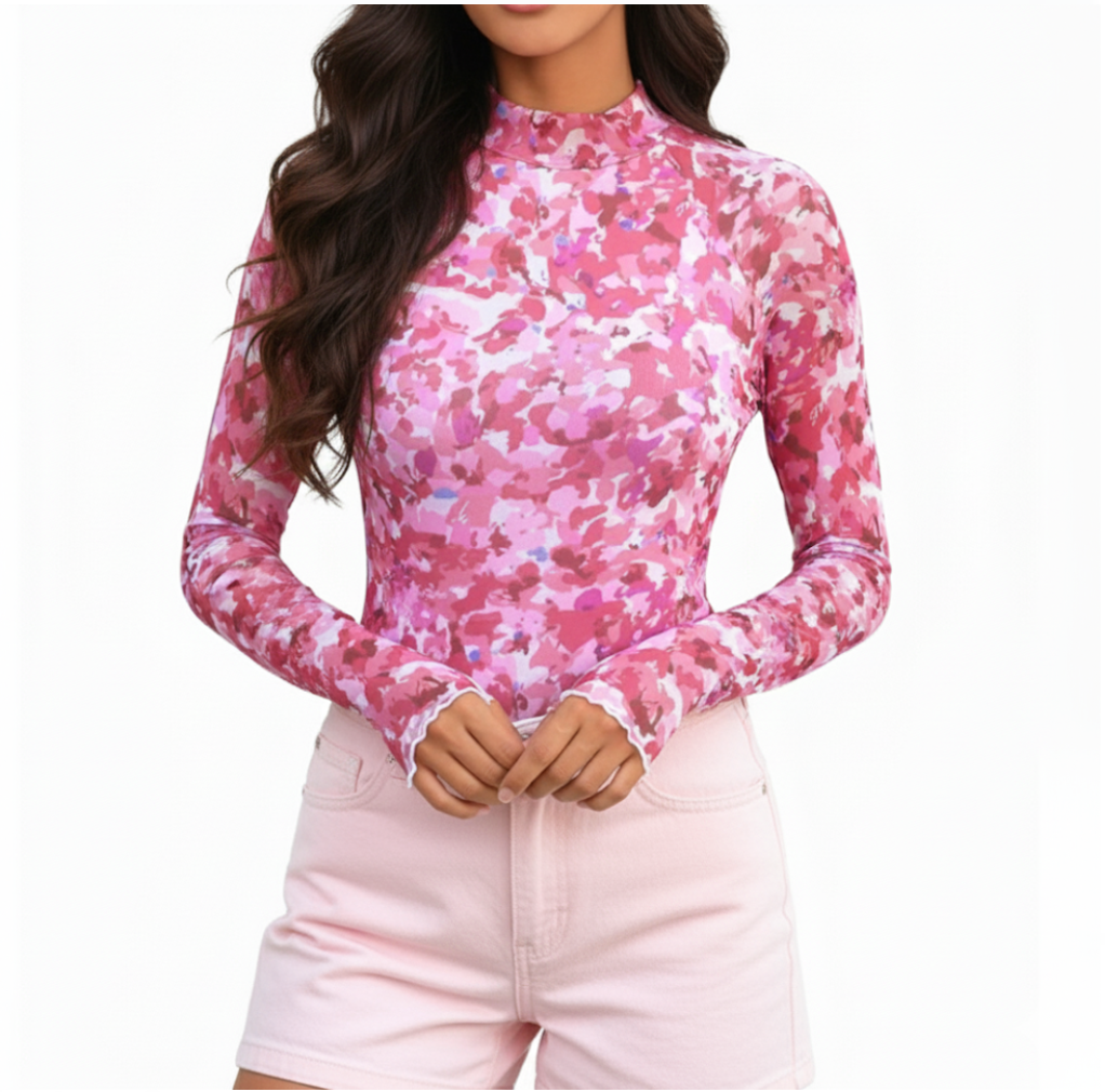 Trendy & Elegant Long Sleeve Floral Top For Woman TOP-B1-BL-243