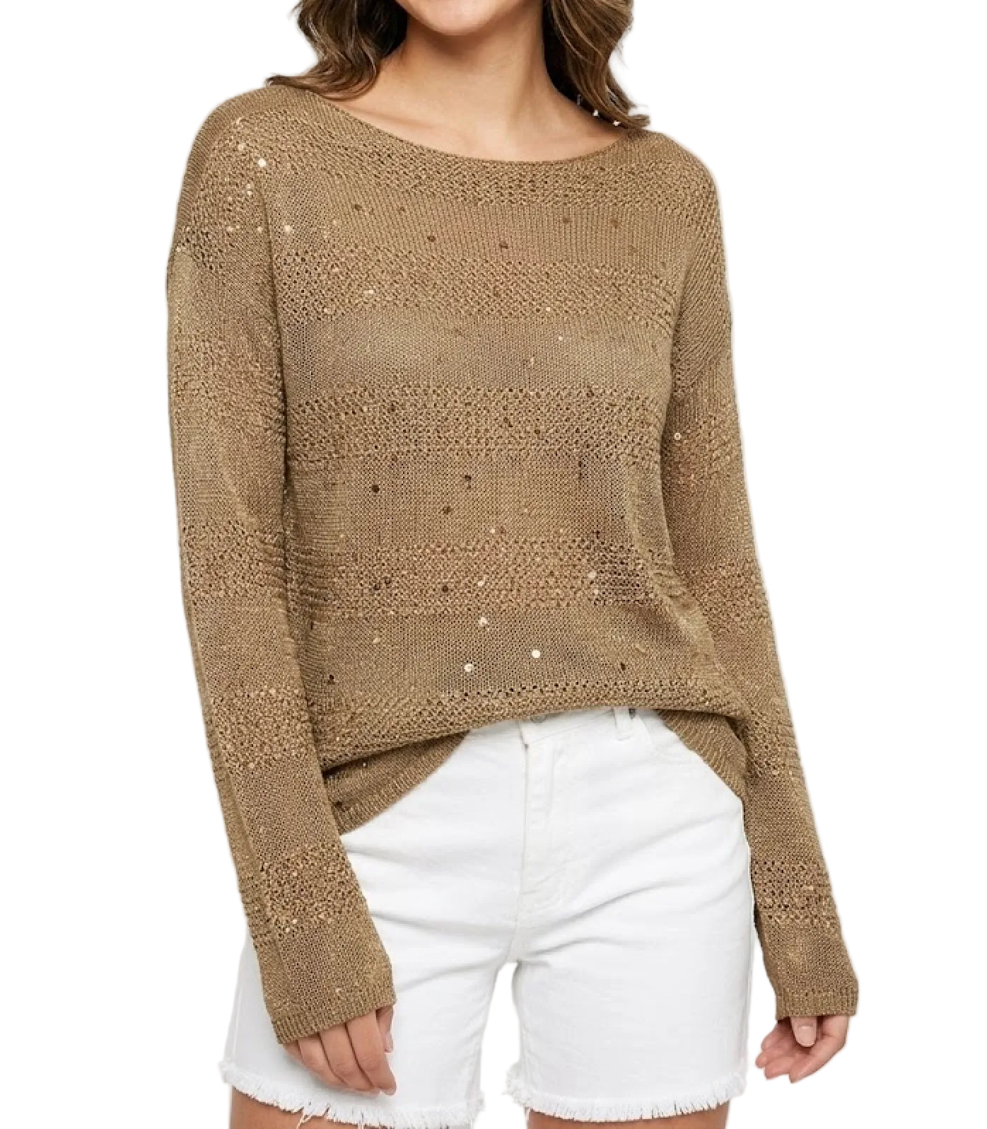 Timeless & Elegant Long Sleeve O-Neck Sequined Knitted Blouses for Women - B6-TOP-B724