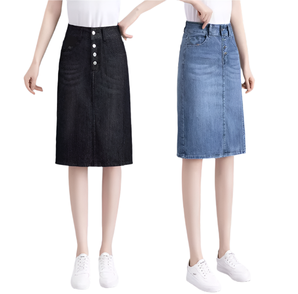 Trendy & Elegant Temperament Denim Front Button Skirt for Women- SKT-12