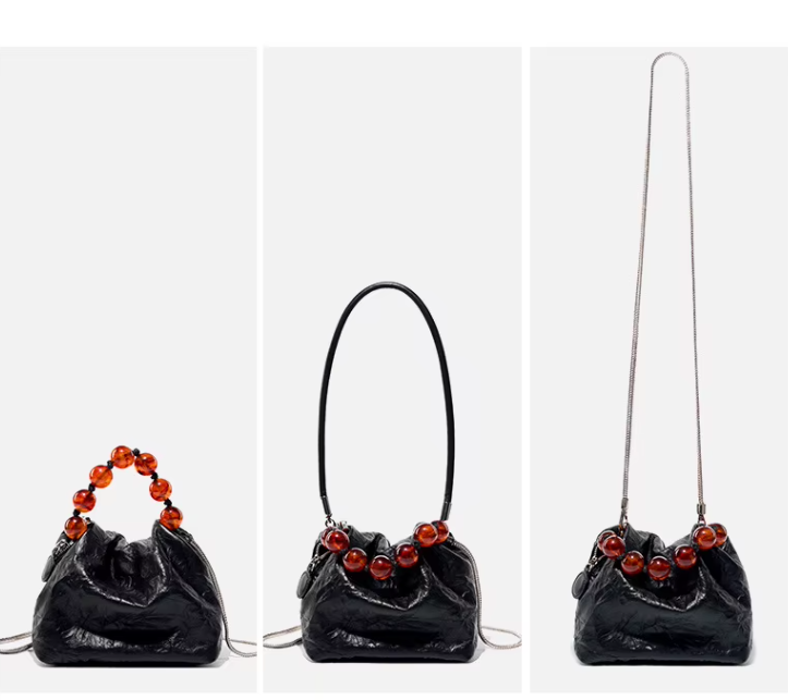 Trendy & Elegant Genuine Leather Designer Luxury Beaded Handle Handbags Shoulder Bag - B10-BAG-58