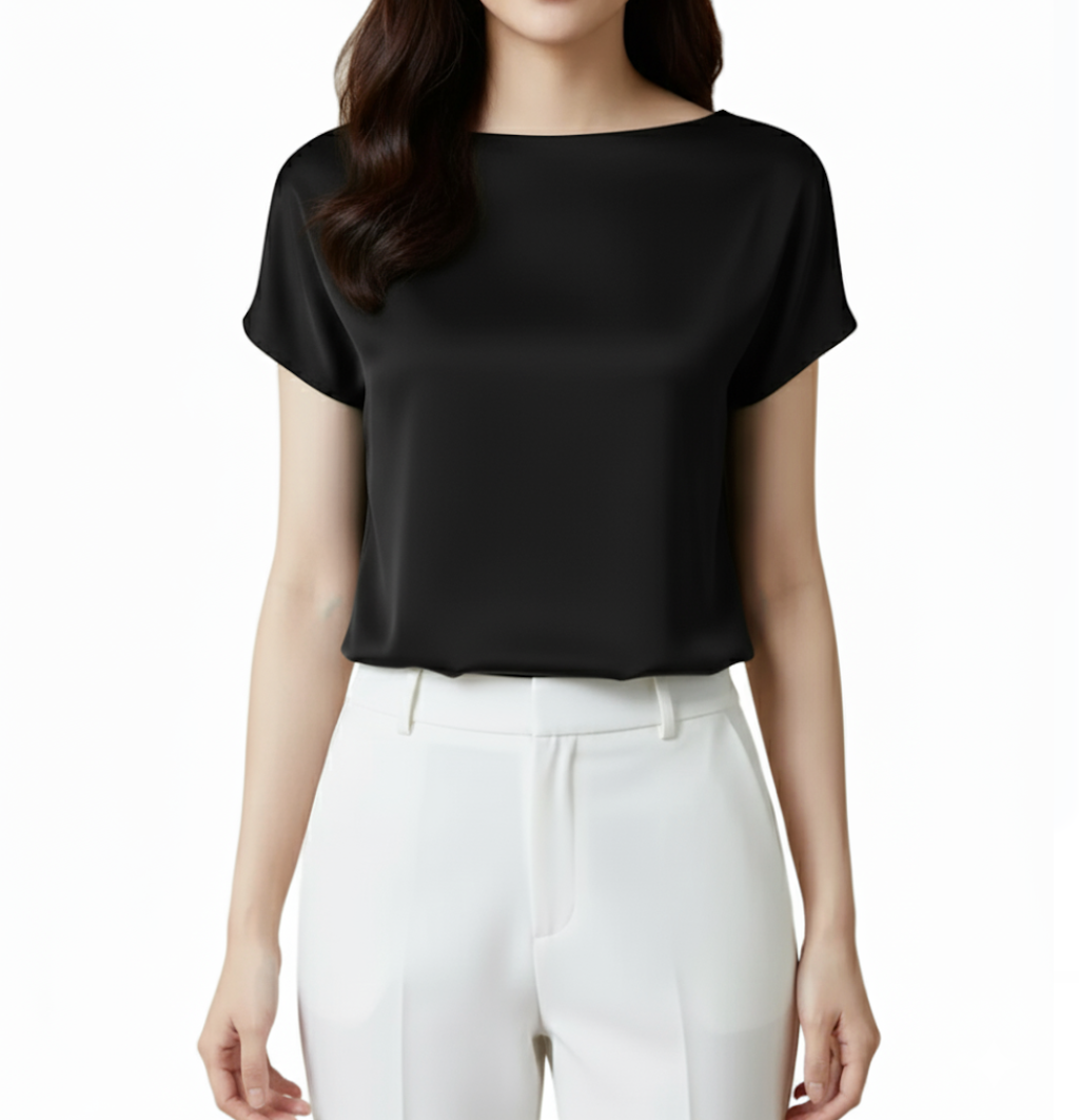 Timeless Women's Stain Silk Small to Plus Size O-neck Short Sleeve SHIRT-BL138