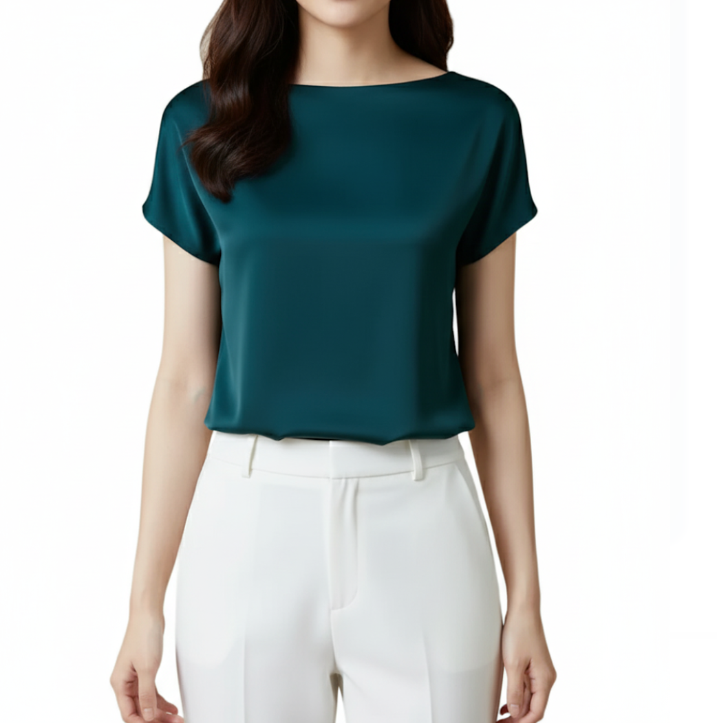Timeless Women's Stain Silk Small to Plus Size O-neck Short Sleeve SHIRT-BL138