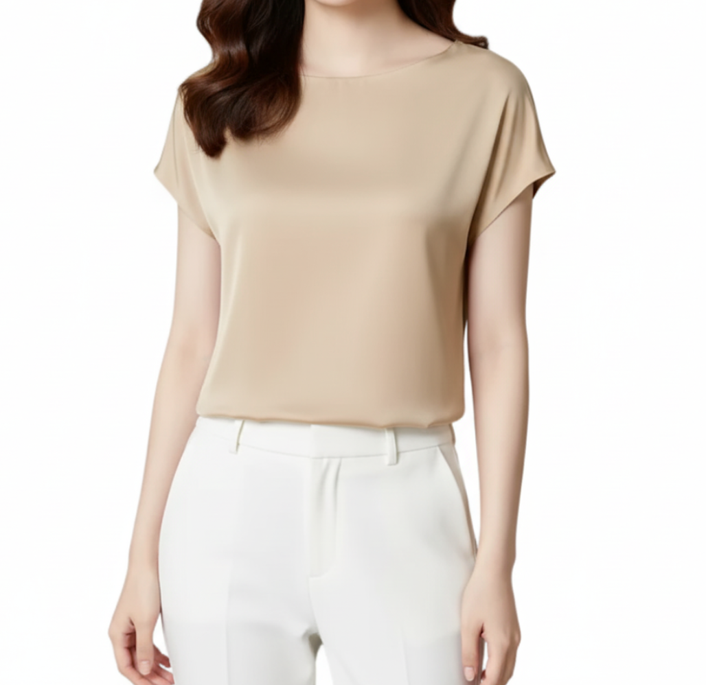 Timeless Women's Stain Silk Small to Plus Size O-neck Short Sleeve SHIRT-BL138