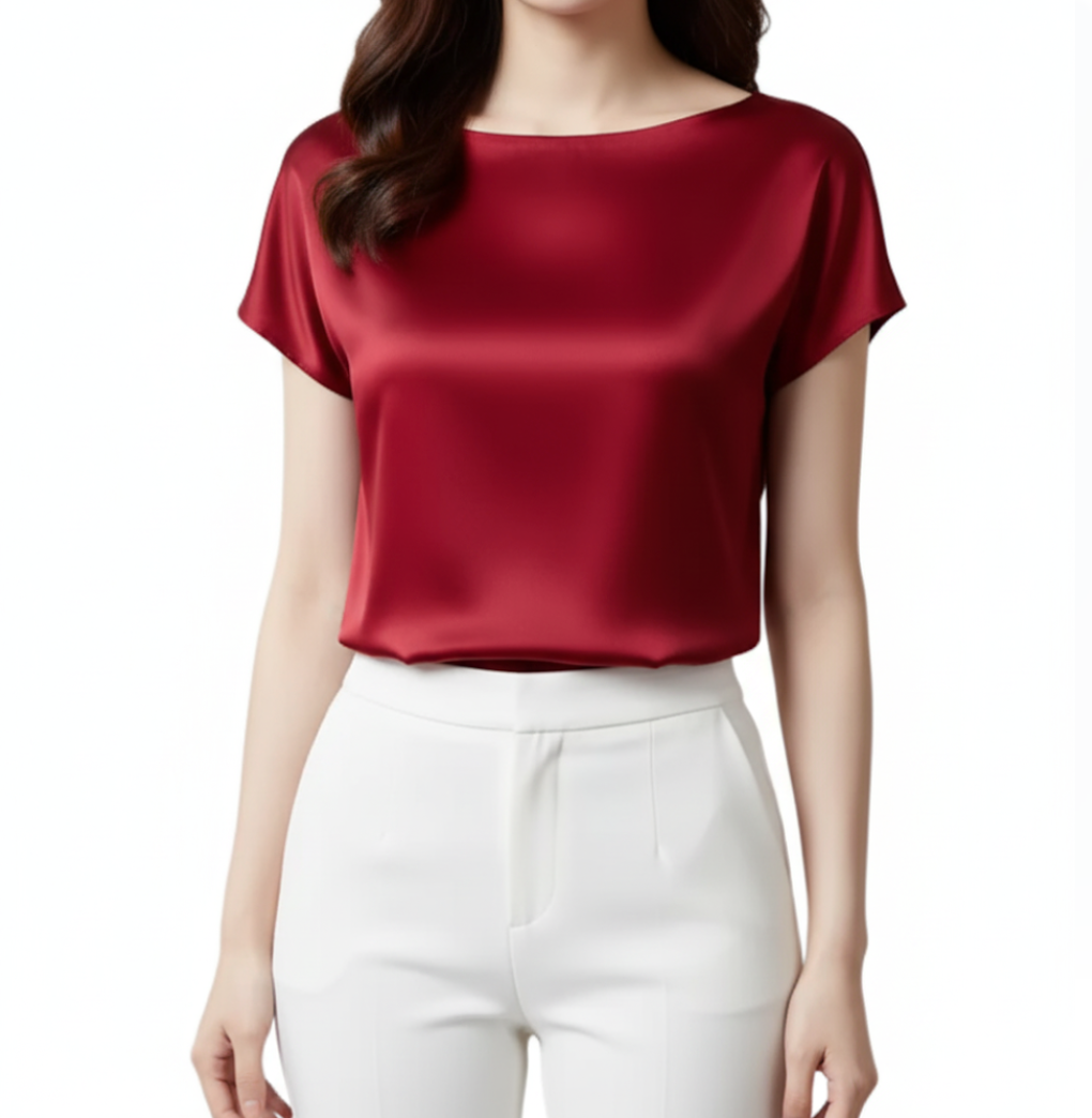 Timeless Women's Stain Silk Small to Plus Size O-neck Short Sleeve SHIRT-BL138