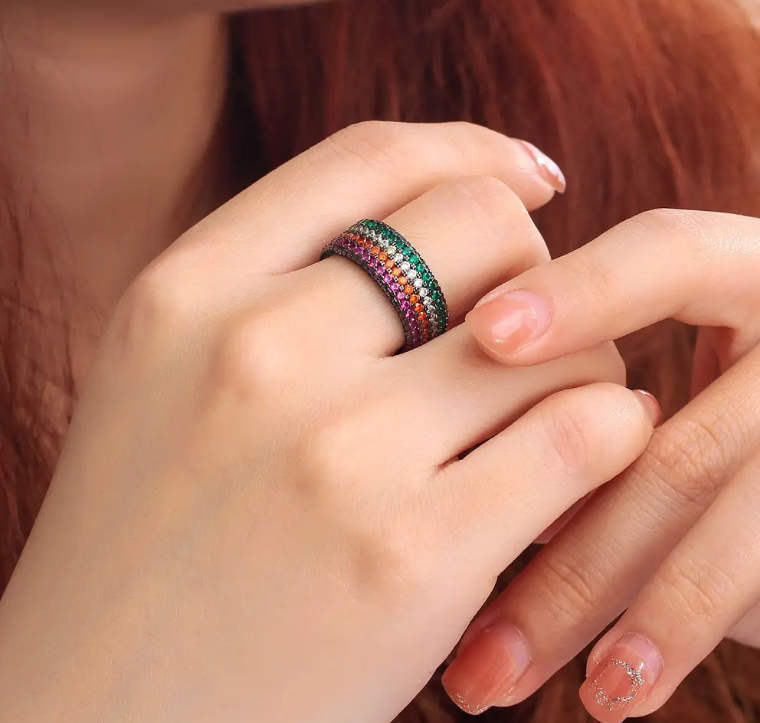 Trendy Genuine 3A Full Cubic Zirconia Paved Multicolor RING RG-11