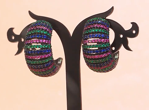 Trendy Multicolor Cubic Zirconia CZ Brass Metal Hoop Earrings for Women - CZ-Earring- ER - 02