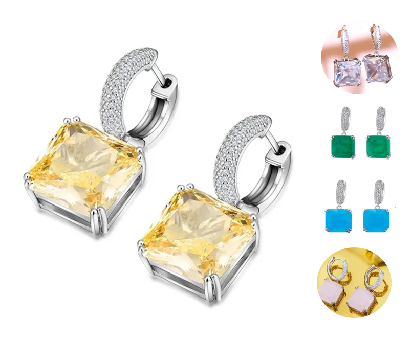 Trendy Square Cubic Zircon Huggie Drop Earrings - CZ-Earring- ER - 158