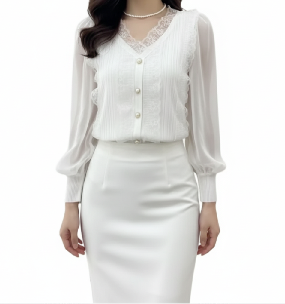 Trendy & Elegant Laced V-neck Shirt TOP-B1-BL-268