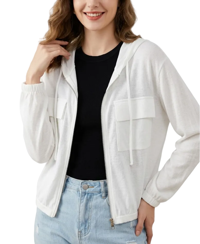 Trendy & Elegant Long Sleeve Hooded Zipped Front Outerwear Tops for Women -B6-TOP-B742