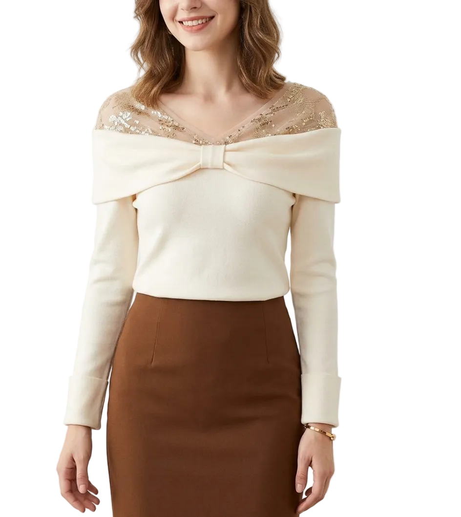 Trendy & Elegant Long Sleeves Lace V-neck Blouses for Women - B6-TOP-B779