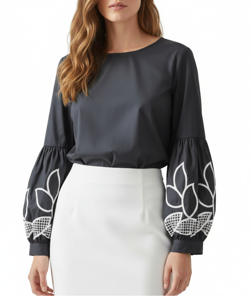 Trendy & Elegant O-neck Printed Lantern Sleeve Tops for Women - SM-9 - TOP -34