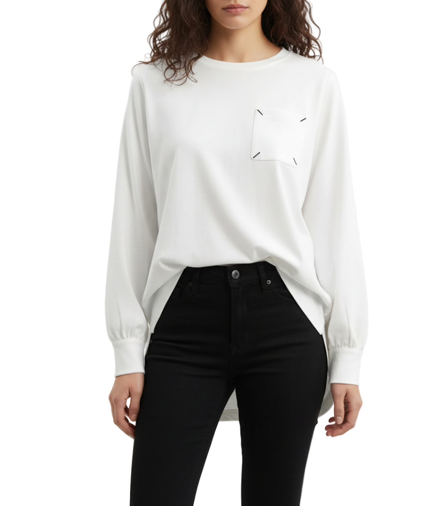 Trendy & Elegant Round Neck Long Loose Fit Cotton Women's T-shirt - B6-TOP-B605