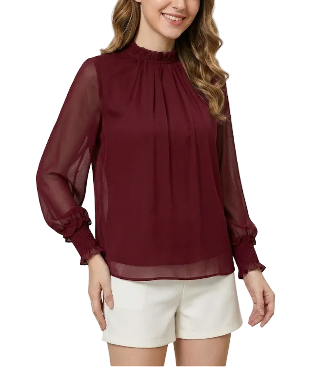 Trendy & Timeless Chiffon Long Sleeve O-neck Shirt for Women – BL76