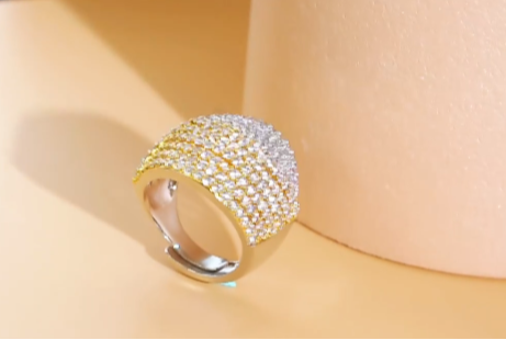 Two Tones White Gold Plated Twist Line Cubic Zirconia Adjustable Ring for Women- RING - RG-21