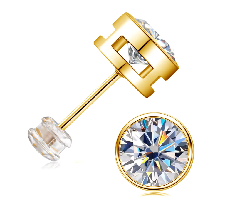 Gold 18k Gold Au750 Gold 1CT D Color Vvs1 Moissanite Diamond Stud Earrings - B1-G-ER-01-AAA