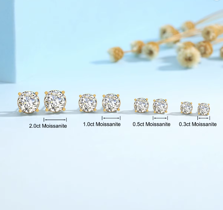 18K Soild Gold Au750 Gold with 2 Carat D Color Vvs1 Round Brilliant Cut Moissanite Diamond Earrings B1-G-ER-03-CCC