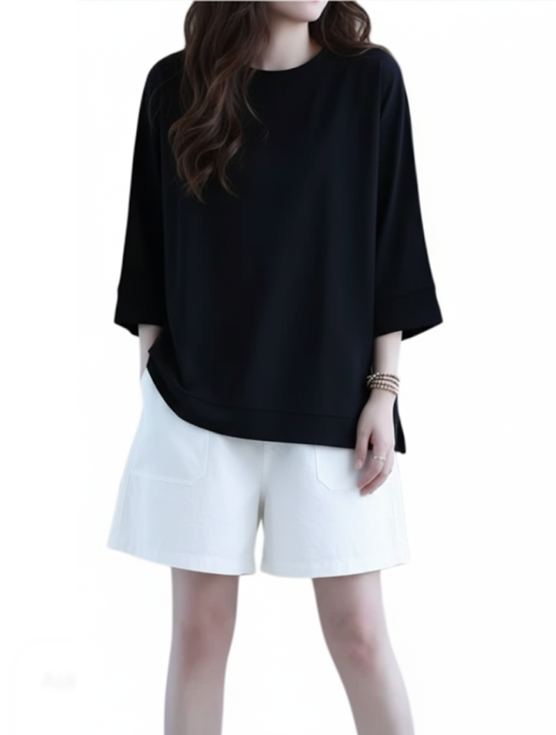 Women’s High Quality O Neck 100% Pure Cotton Loose Fit Top SHIRT-BL110