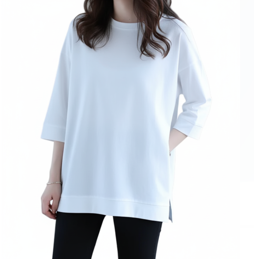 Women’s High Quality O Neck 100% Pure Cotton Loose Fit Top SHIRT-BL110