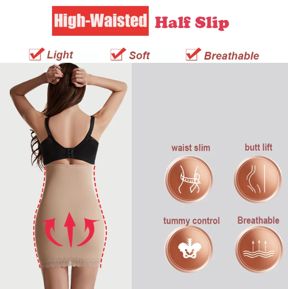 Women's High Waisted Half Slip Belly Flatten Underskirt Waist Slimmer Tummy Control Underdress Body Shaper - UGS-01-SLP-02