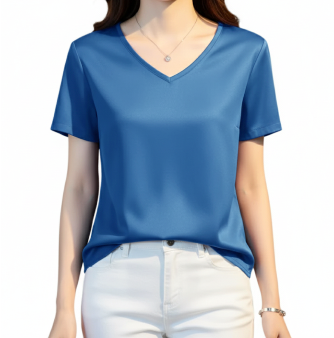 Women’s Mulberry Silk & Cotton V-neck Short Sleeve SHIRT-BL107