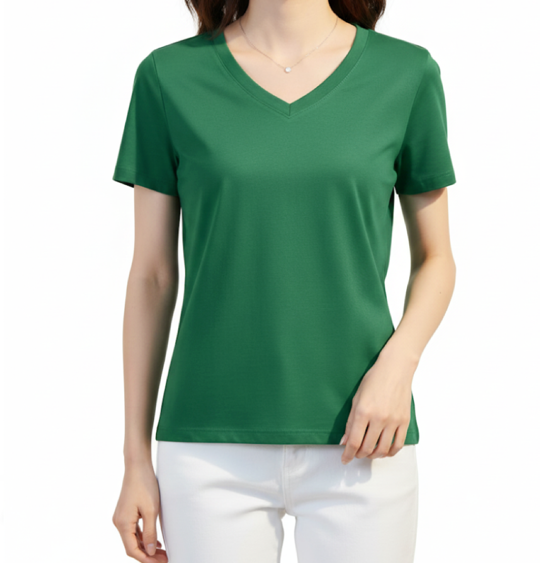 Women’s Mulberry Silk & Cotton V-neck Short Sleeve SHIRT-BL107