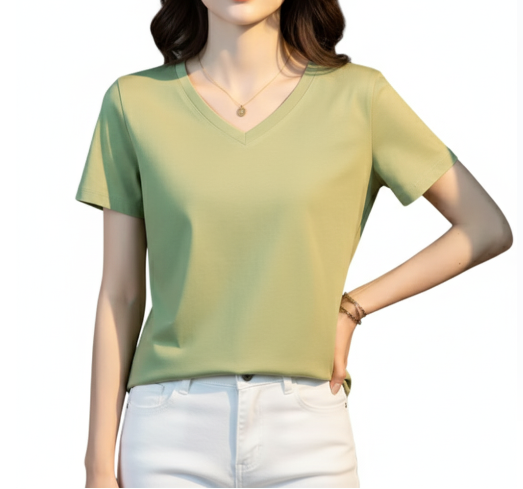 Women’s Mulberry Silk & Cotton V-neck Short Sleeve SHIRT-BL107