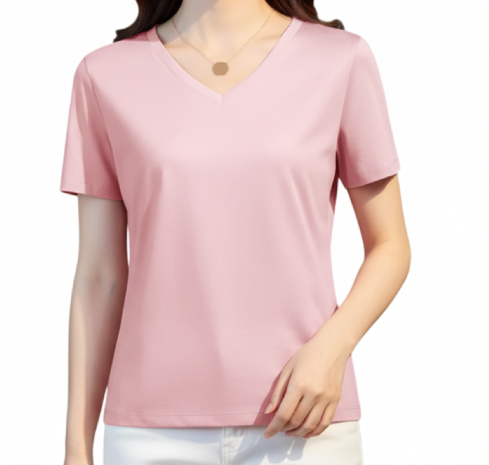 Women’s Mulberry Silk & Cotton V-neck Short Sleeve SHIRT-BL107