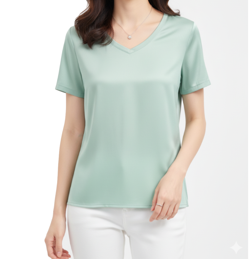 Women’s Mulberry Silk & Cotton V-neck Short Sleeve SHIRT-BL107