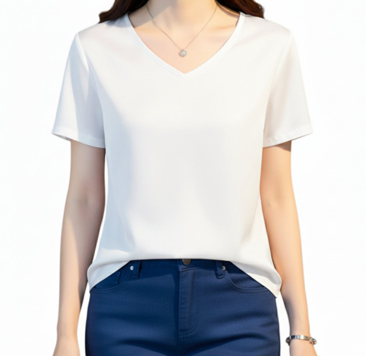 Women’s Mulberry Silk & Cotton V-neck Short Sleeve SHIRT-BL107