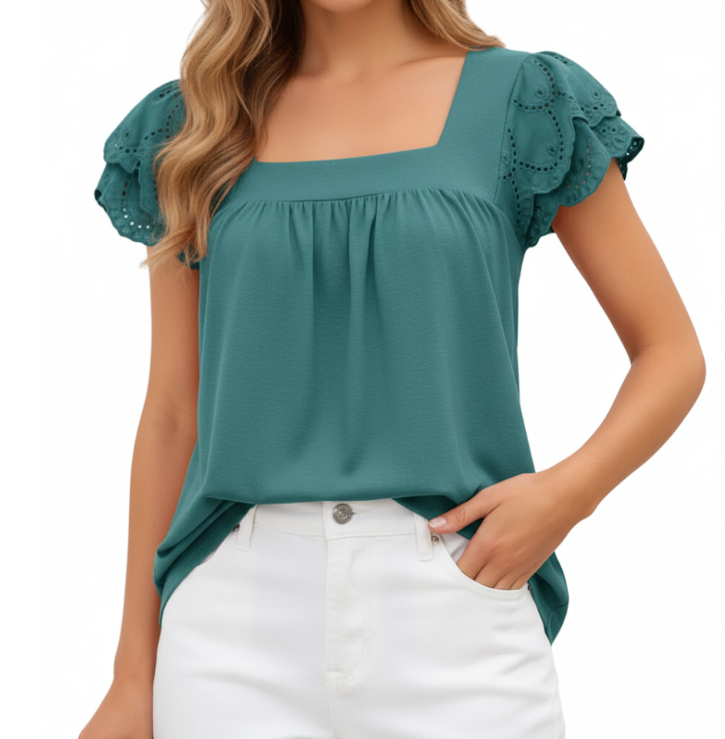 Women's Square Neck Short Sleeve Cotton Top SHIRT-BL130