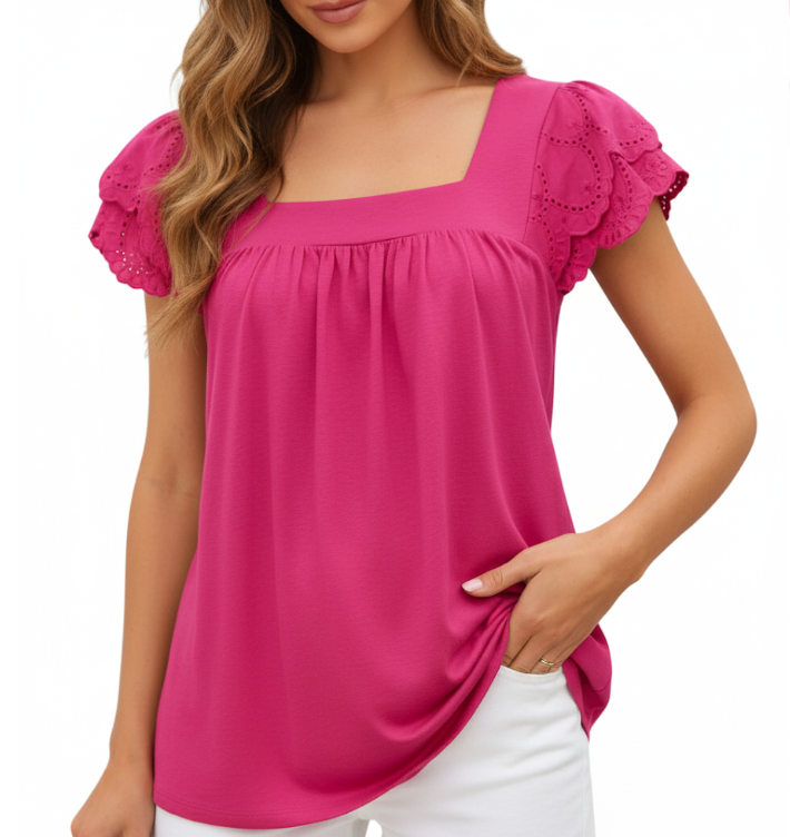 Women's Square Neck Short Sleeve Cotton Top SHIRT-BL130