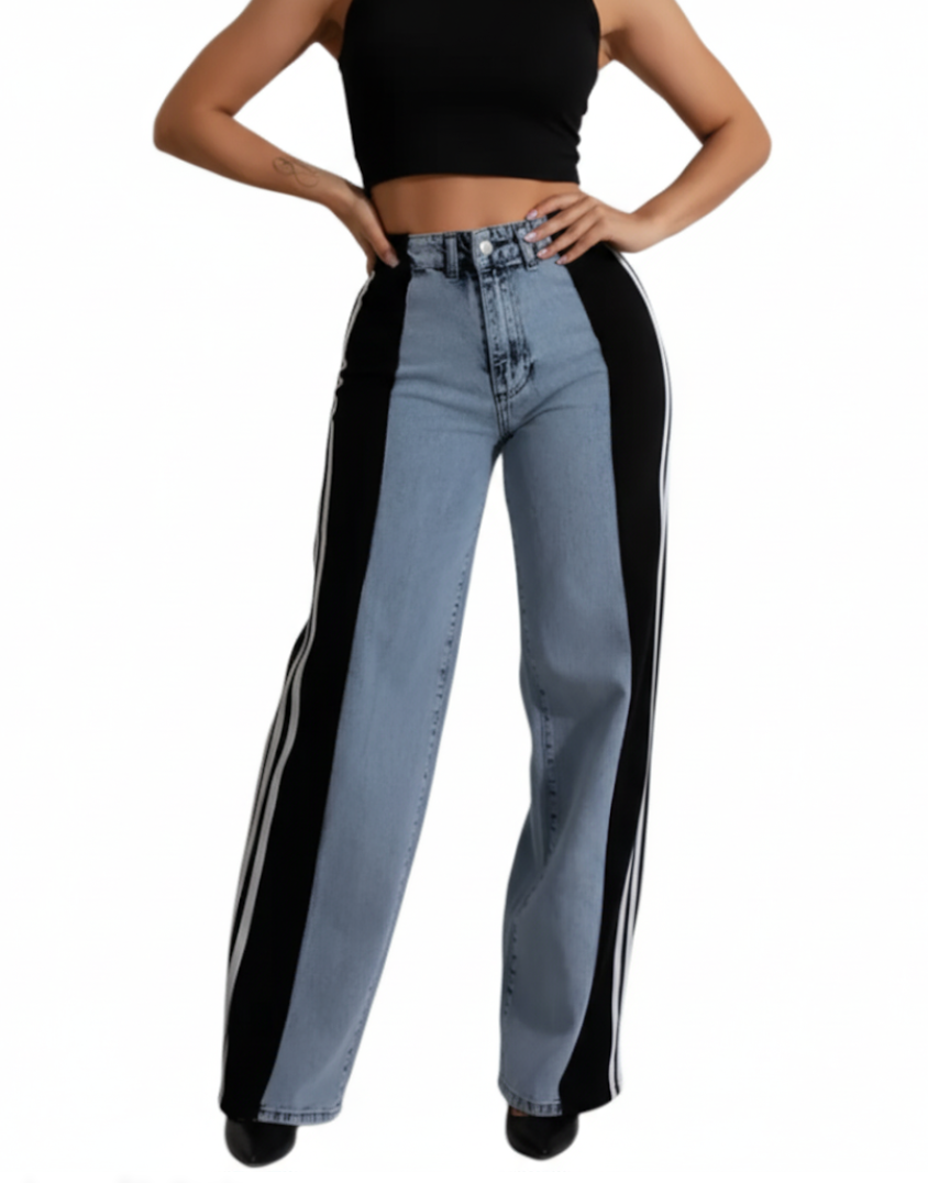 Women’s Trendy Comfortable High Waist Straight Side Striped JEANS-JP-03