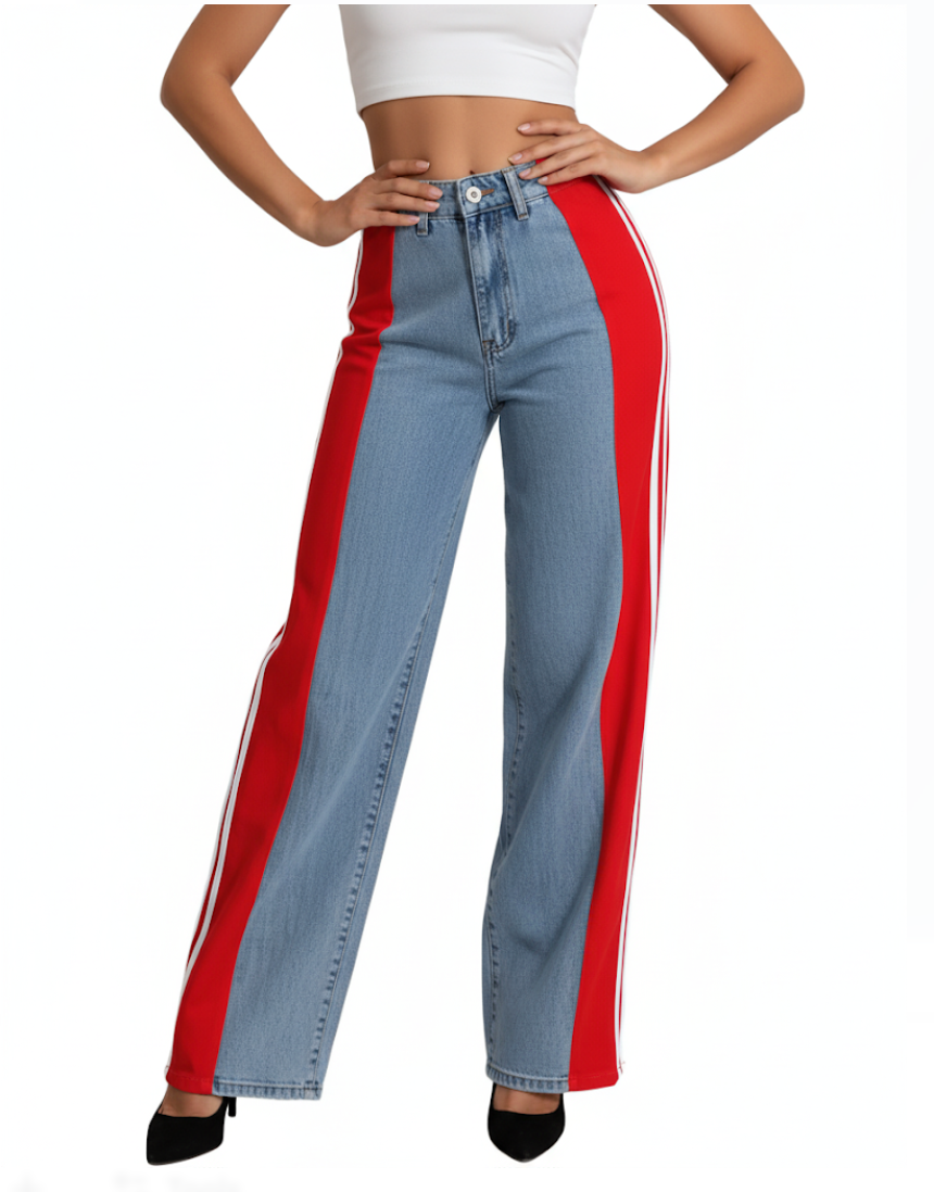 Women’s Trendy Comfortable High Waist Straight Side Striped JEANS-JP-03