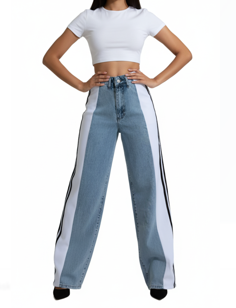 Women’s Trendy Comfortable High Waist Straight Side Striped JEANS-JP-03