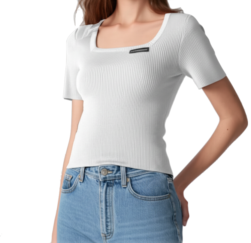 Square Neck Ice Silk Knitted Short Sleeve Women's T-shirt Blouse- B6-TOP-B654