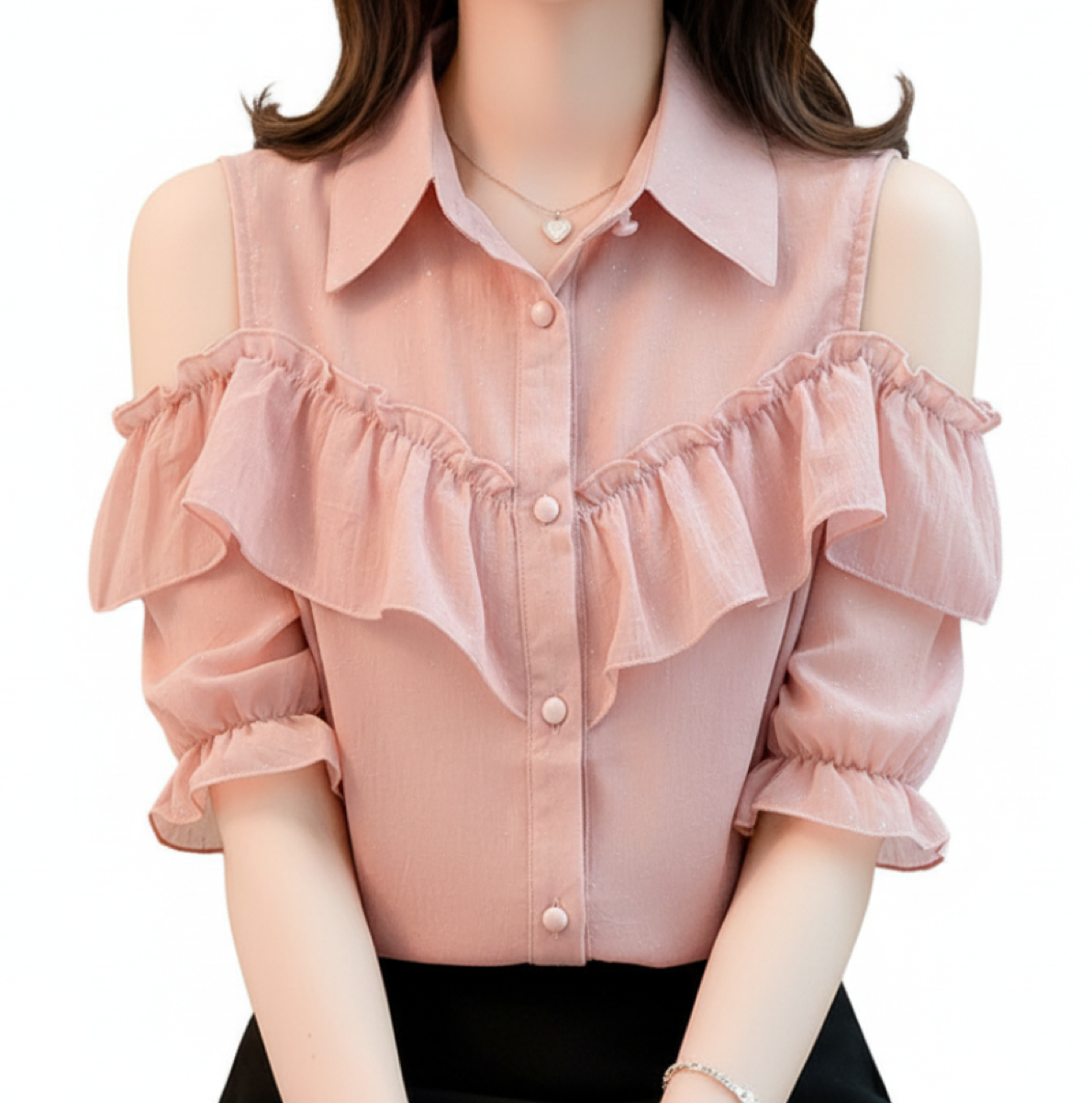 Trendy Off Shoulder Puff Short Sleeve Ruffled Blouse for Women - B1-TOP-BL403