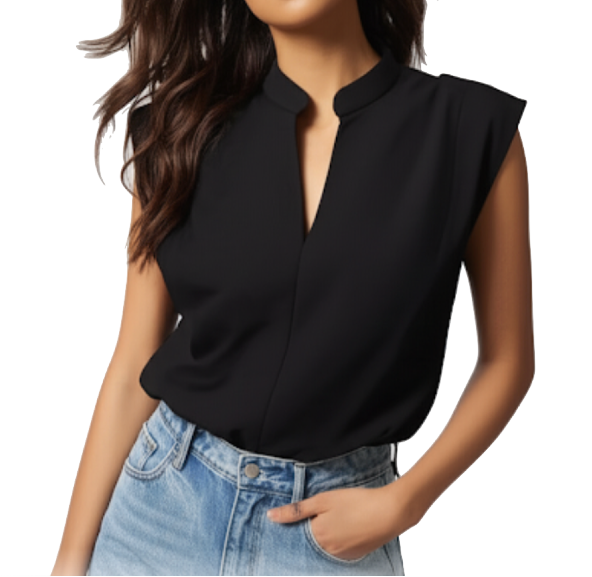 V-neck Sleeveless Women's T-shirt - B6-TOP-B652