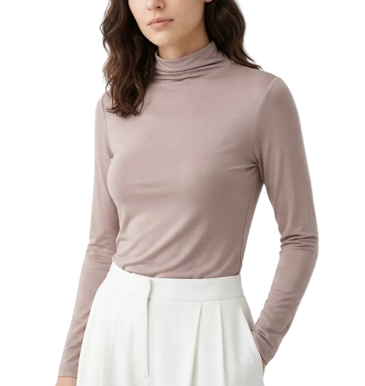 Women High Neck Long Sleeve SOFT & Stretchy Shirt B2-BL-1014