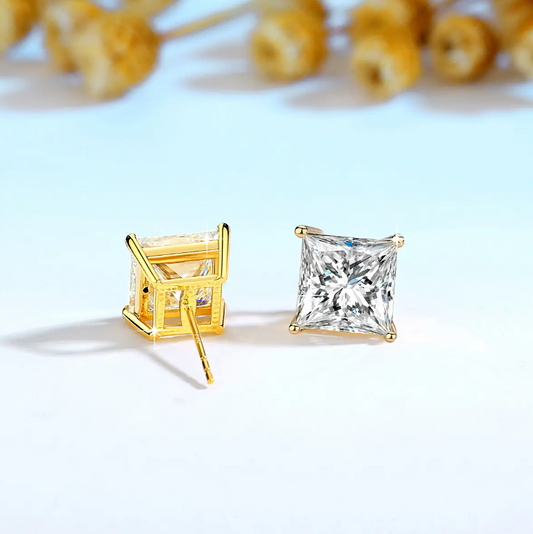 14K Gold with 3 Carat Princess Cut Moissanite Diamond Stud Earrings- B1-G-ER-02-CCC