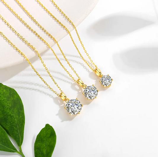 Classic & Timeless 6 Prongs Setting 14k Gold Hollow with Round Brilliant Cut 1CT/2CT/3CT Moissanite Pendant – B1-GNC-07